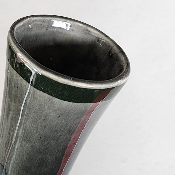 Vintage Mexico Tonala floral slate gray pottery vase - Picture 10 of 15